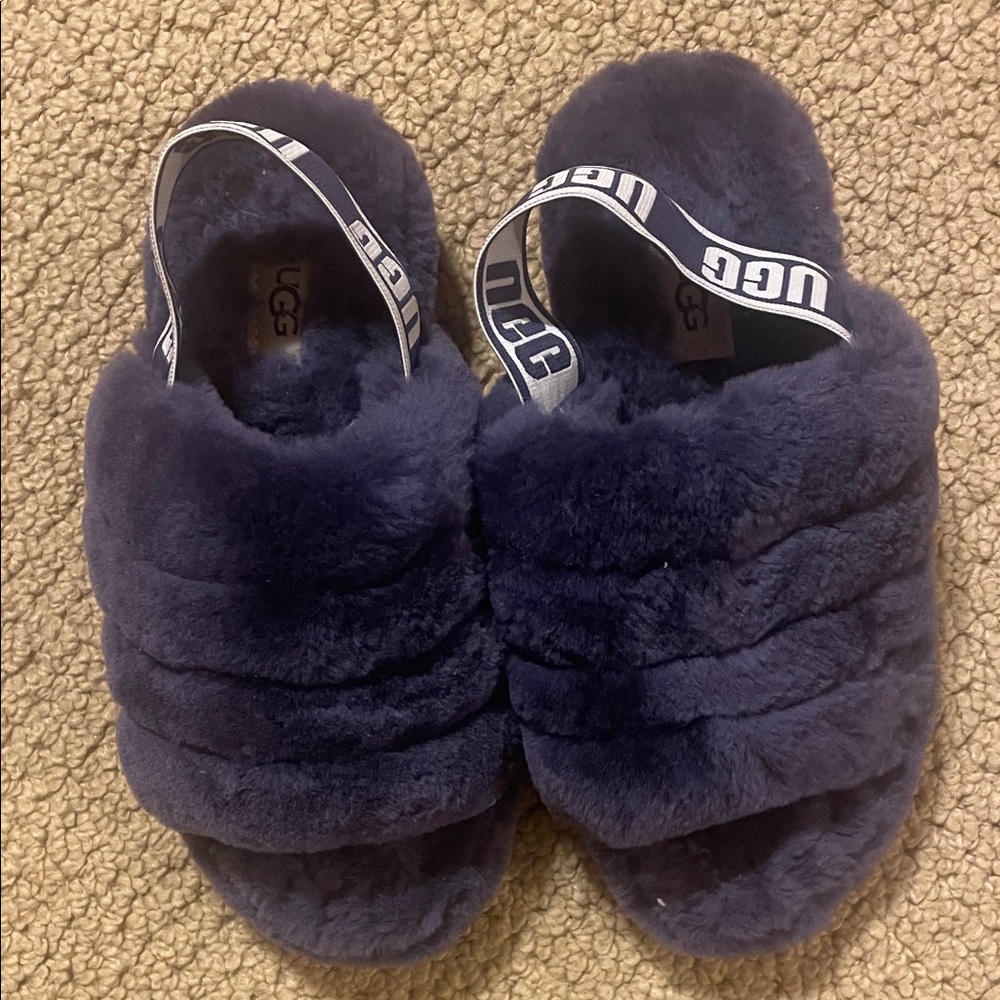 UGG Navy Fluffy Slides